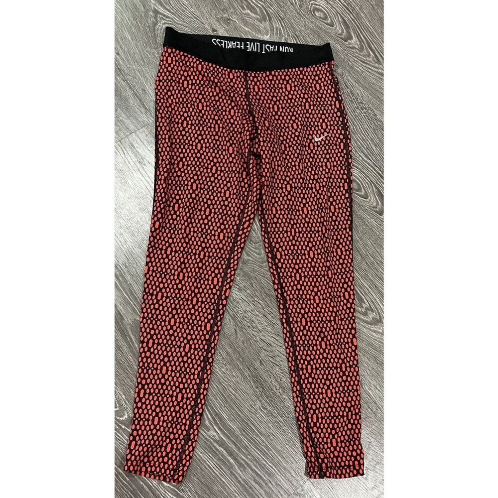 Nike Dri-Fit Womens Large Red and Black Dot Long Workout Leggings Nike Running